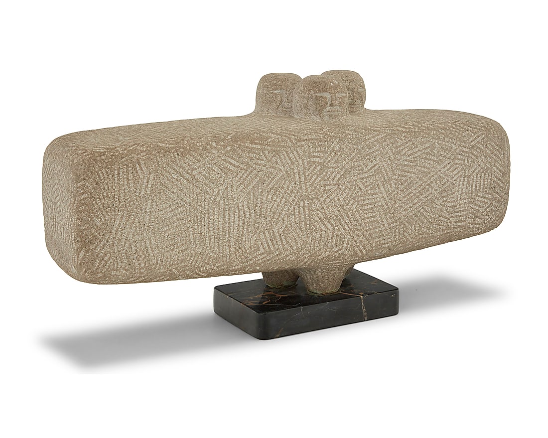 Roger Charles Cavalli (b. 1930), "Space," 1969: Roger Charles Cavalli (b. 1930) "Space," 1969 Carved granite on marble base Signed on the side: R. CAVALLI Height overall 8 3/4 in., width 17 1/2 in., depth 4 1/4 in. Provenance: The artist Private