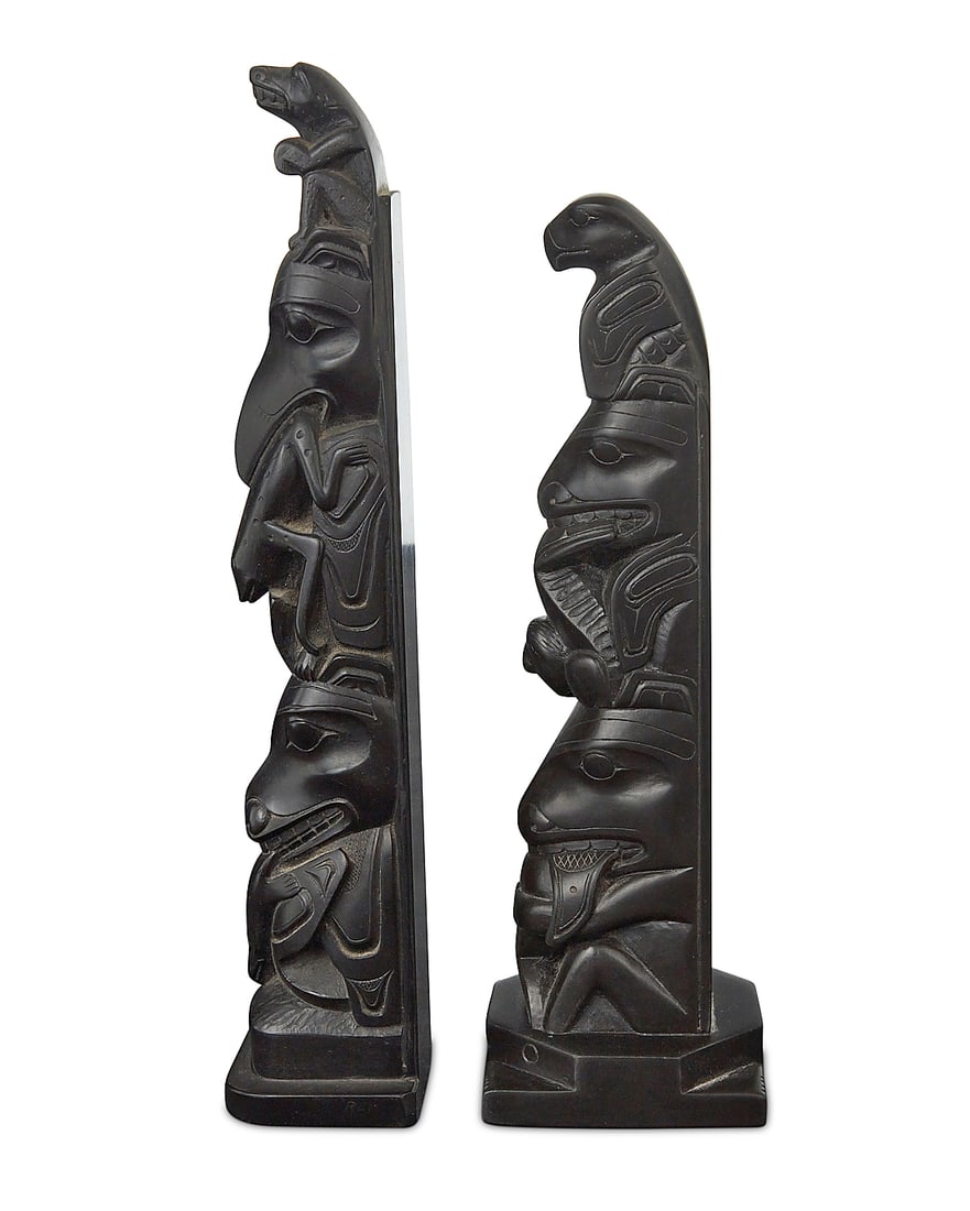 Two carved model totem poles - 3