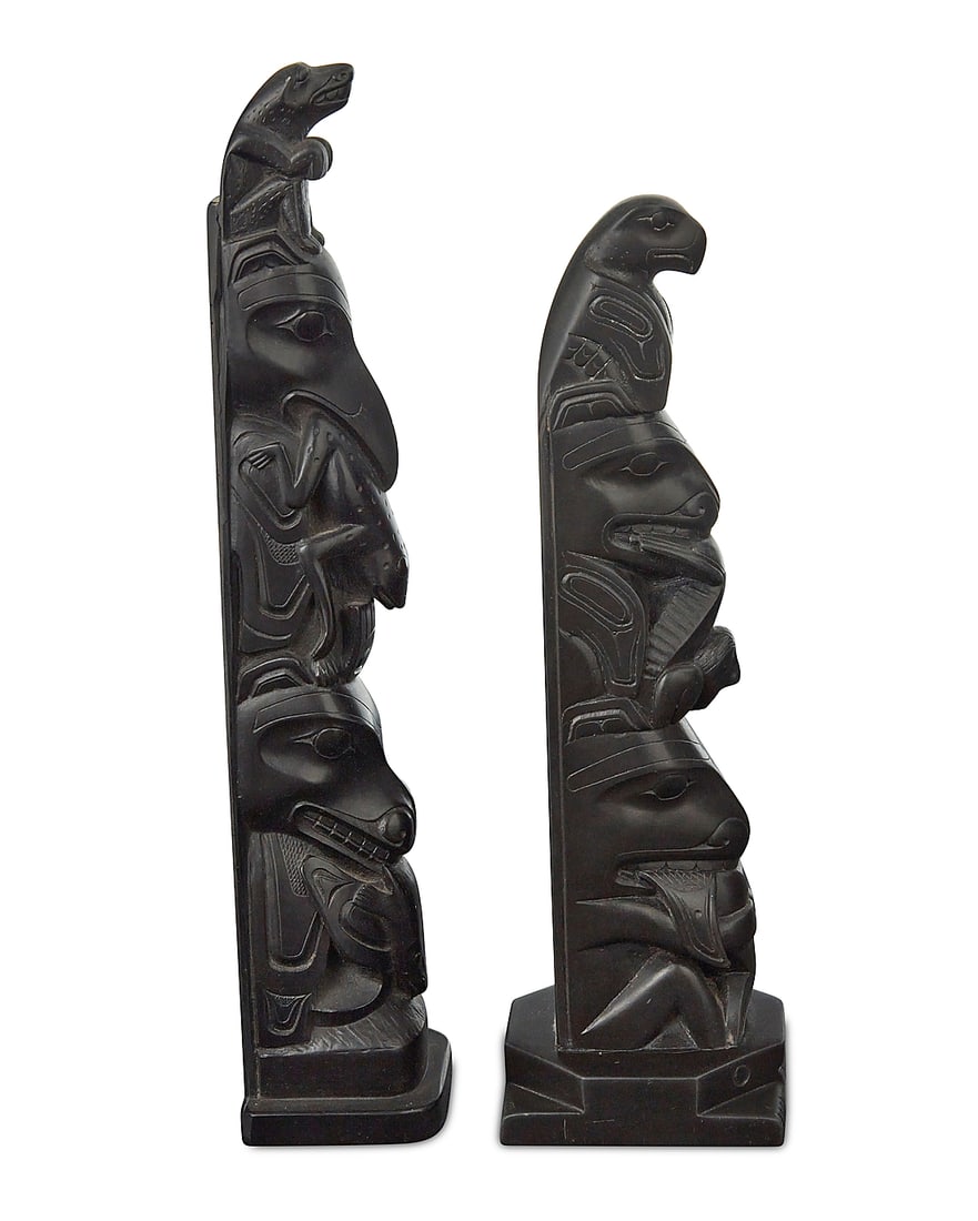 Two carved model totem poles - 4