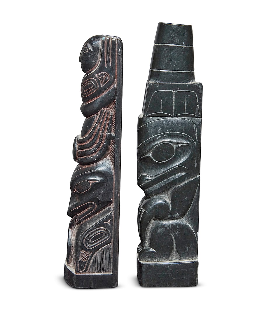 Two carved model totem poles - 3