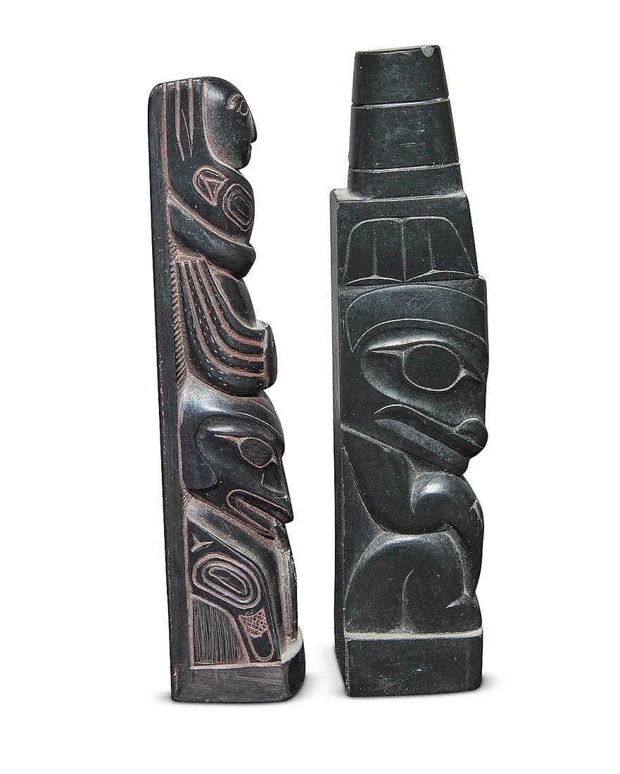 Two carved model totem poles - 4
