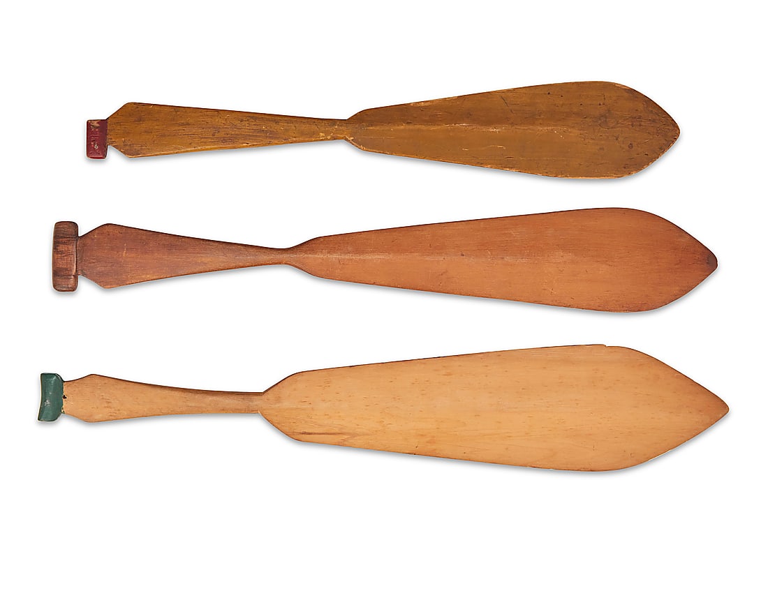 Three Salish polychrome painted paddles - 3