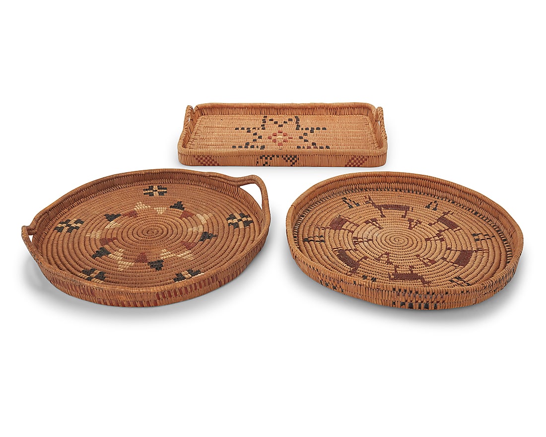 Three Salish polychrome basketry trays (1 of 7)