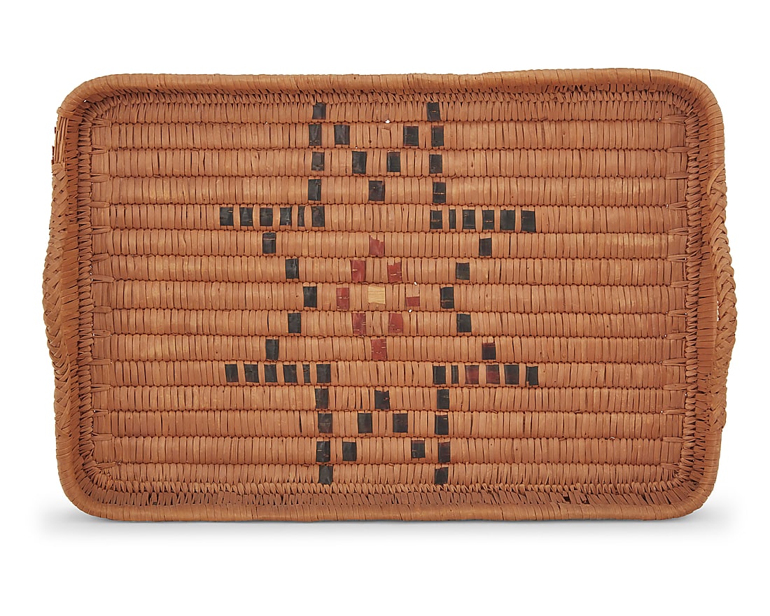 Three Salish polychrome basketry trays - 2
