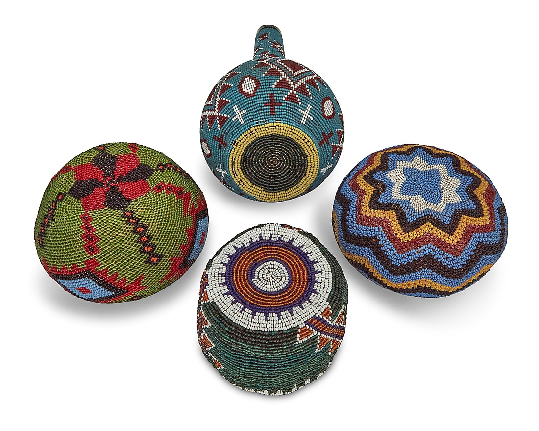 Four Western polychrome beaded basketry items - 3