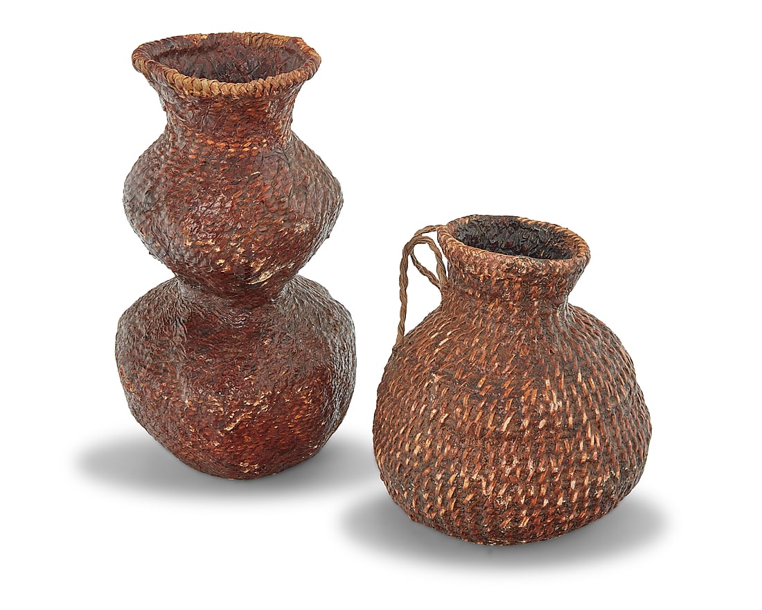 Two Apache pitch-sealed basketry vessels (1 of 5)