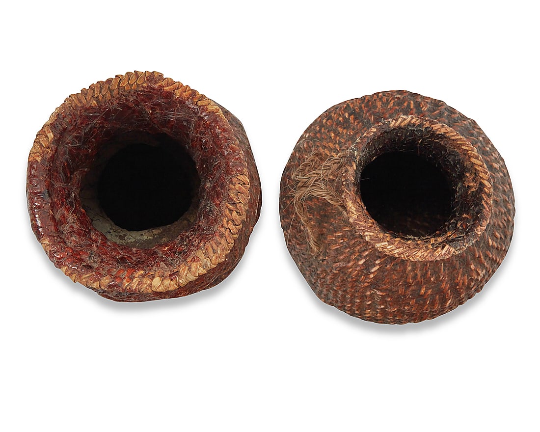 Two Apache pitch-sealed basketry vessels - 3