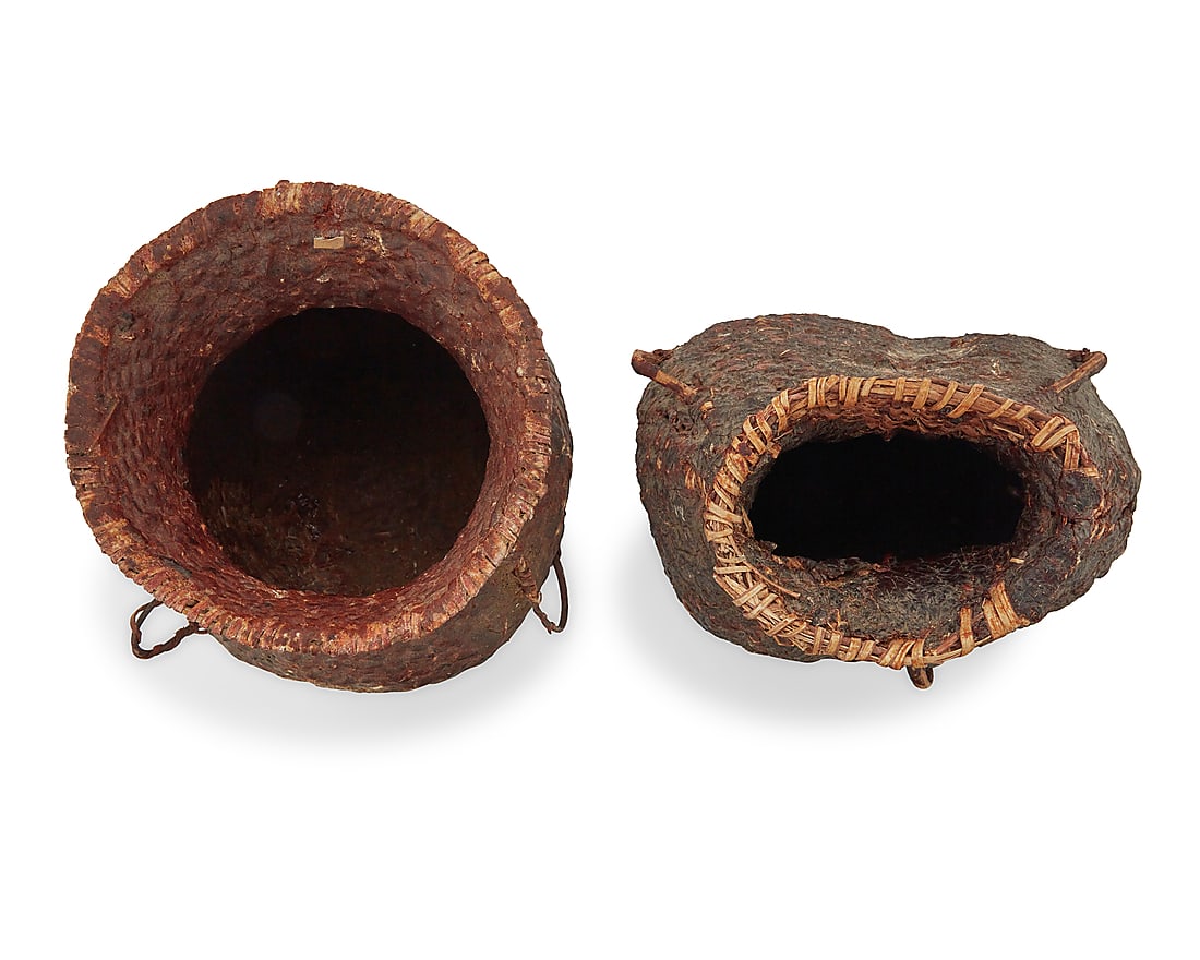 Two Apache pitch-covered basketry vessels - 3