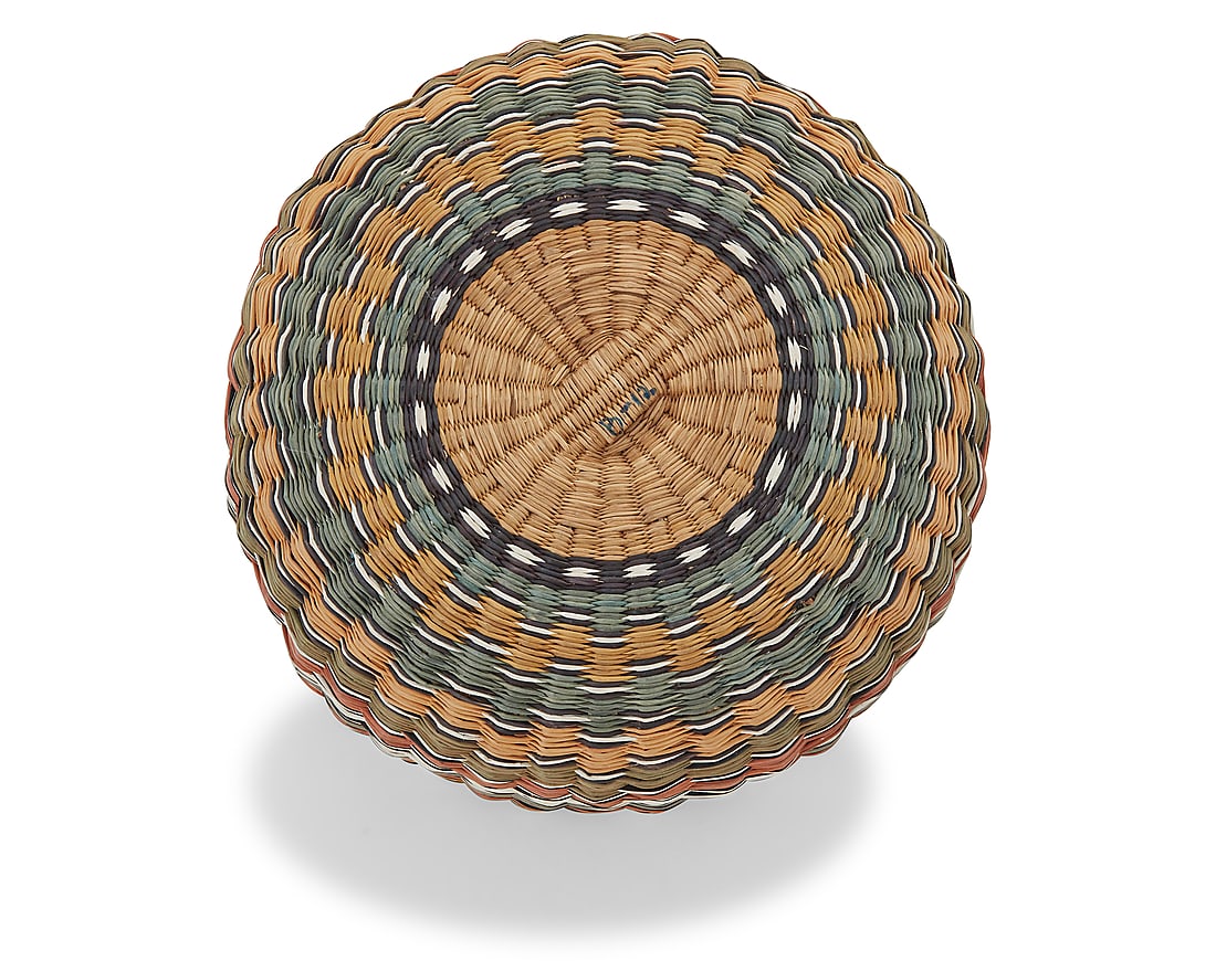 Three Hopi polychrome wicker basketry items - 3