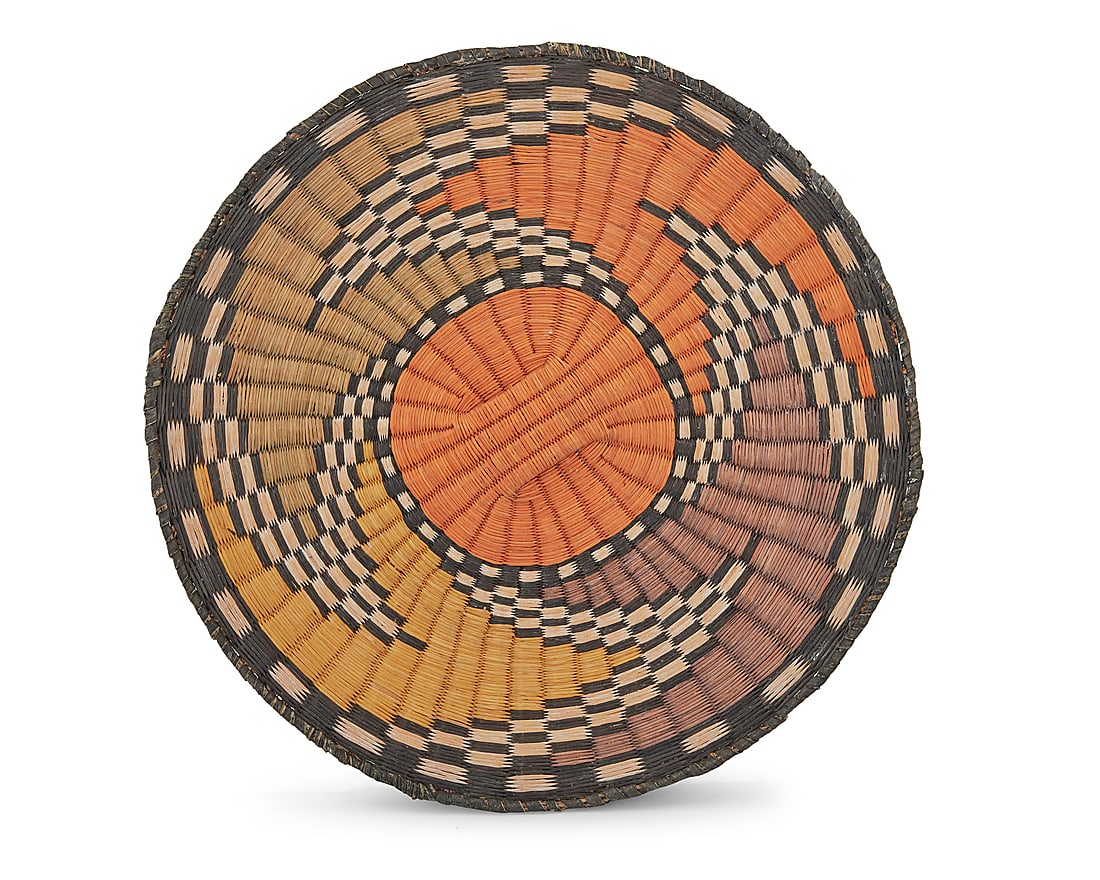 Three Hopi polychrome wicker basketry items - 4