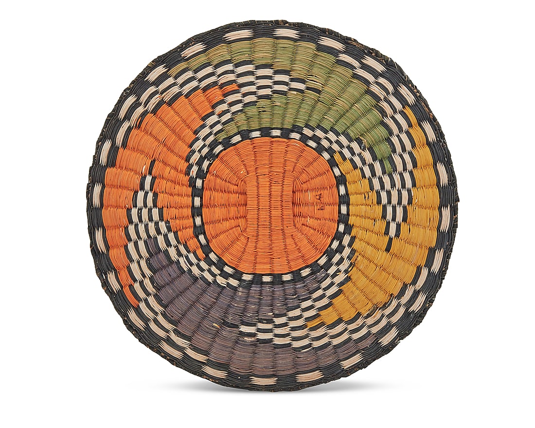 Three Hopi polychrome wicker basketry items - 5