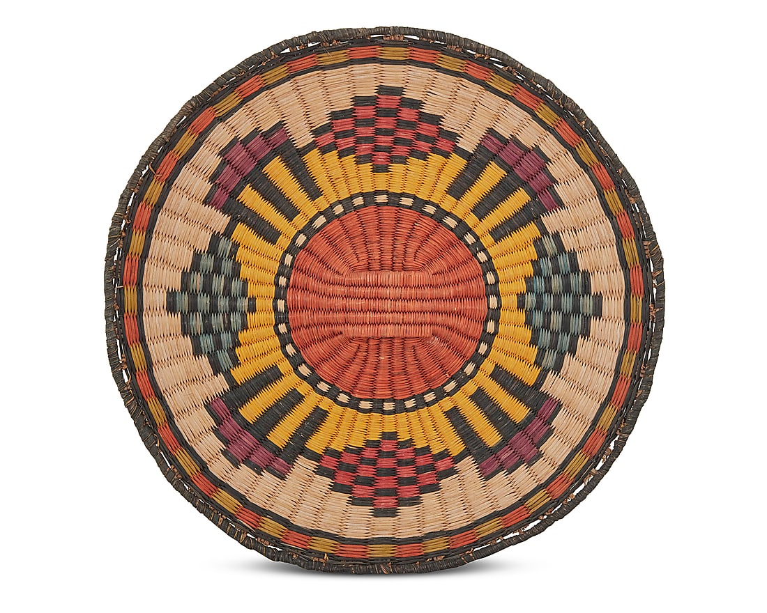 Three Hopi polychrome wicker basketry items - 6