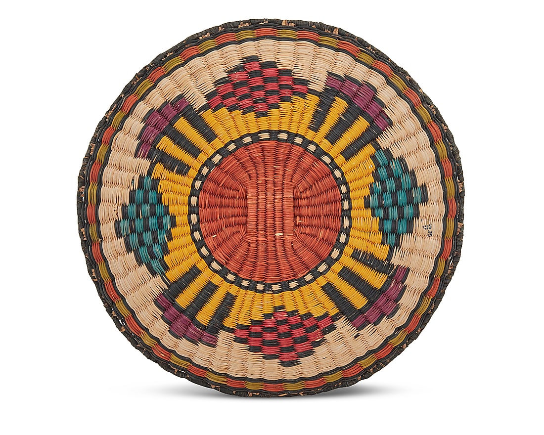 Three Hopi polychrome wicker basketry items - 7