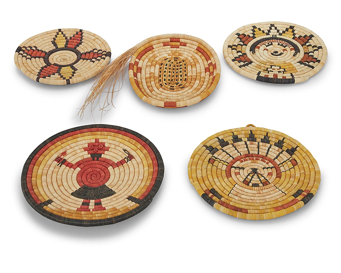 Five Hopi polychrome basketry plaques (1 of 5)