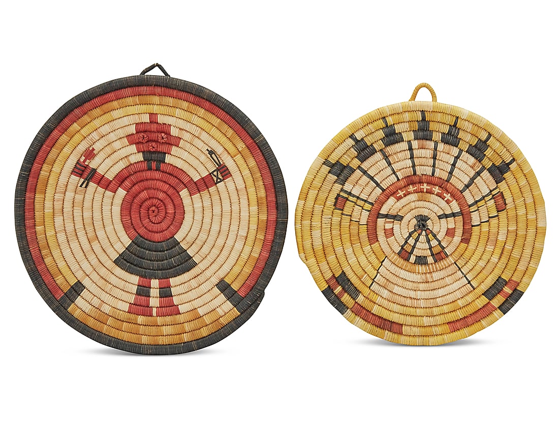 Five Hopi polychrome basketry plaques - 2