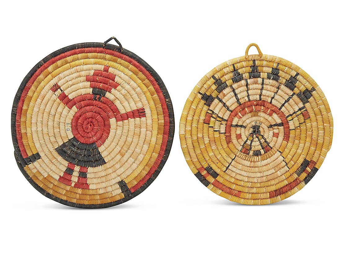 Five Hopi polychrome basketry plaques - 3