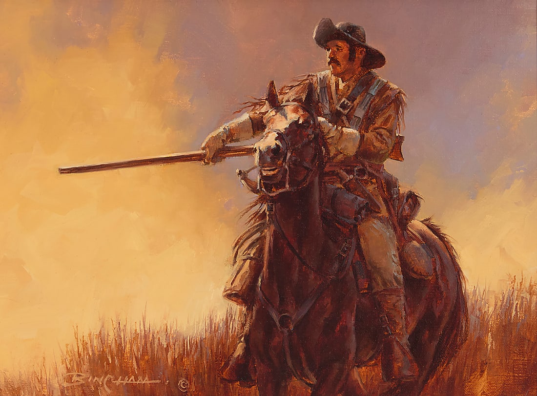Jerry Bingham (b. 1953), "Display of Caution": Jerry Bingham (b. 1953) "Display of Caution" Oil on canvas Signed lower left: Bingham ©; signed "Jerry Bingham" and titled in ink on the stretcher 9 x 12 in. Provenance: The Coeur d'Alene Galleries,