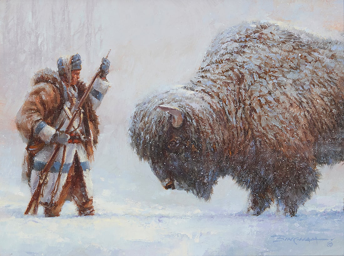 Jerry Bingham (b. 1953), "Hard Meals at Mandan": Jerry Bingham (b. 1953) "Hard Meals at Mandan" Oil on canvas Signed lower right: Bingham ©; signed "Jerry Bingham" and titled on the stretcher 9 x 12 in. Provenance: The Coeur d'Alene Galleries,