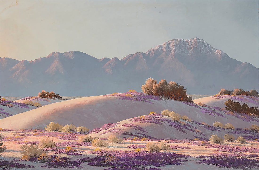 John William Hilton (1904-1983), "Mt. San Jacinto": John William Hilton (1904-1983) "Mt. San Jacinto" Oil on Masonite With the incised signature lower right: John W. Hilton; titled by repute; inscribed along the upper portion of the frame’s verso:
