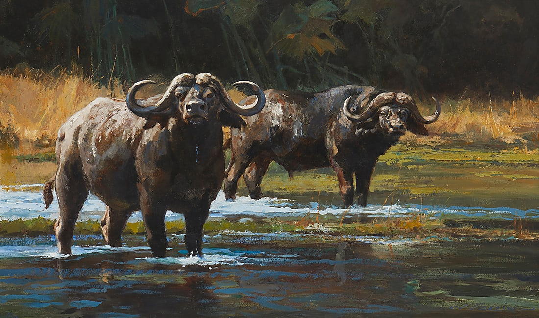 Luke Frazier, (b. 1970), "Dugga Boys," 2013, Oil on board, 24" H x 40" W: Luke Frazier (b. 1970) "Dugga Boys," 2013 Oil on Masonite Signed and dated along the lower edge at right: L. Frazier; signed and dated again, and titled, all on an artist's label affixed verso; titled