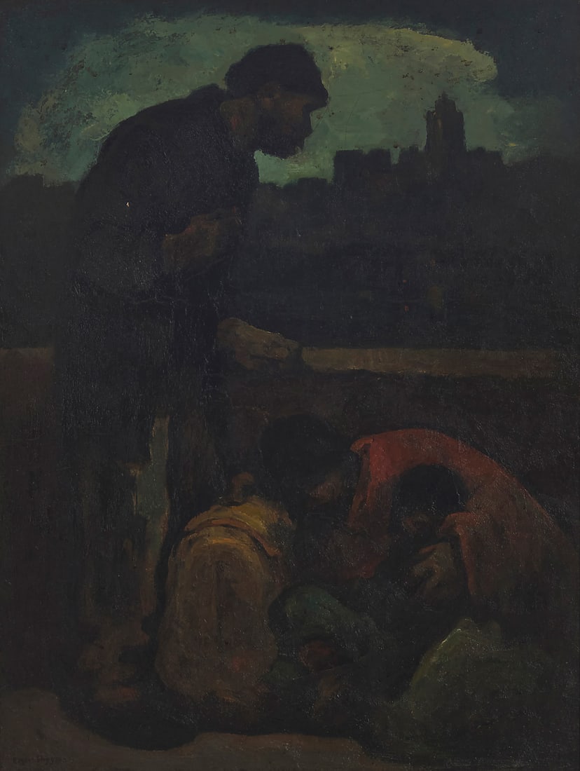 Eugene Higgins (1874-1958), "The Strange Land": Eugene Higgins (1874-1958) "The Strange Land" Oil on canvas Signed lower left: Eugene Higgins; signed again and titled in paint, verso, titled yet again on two exhibition labels affixed to the
