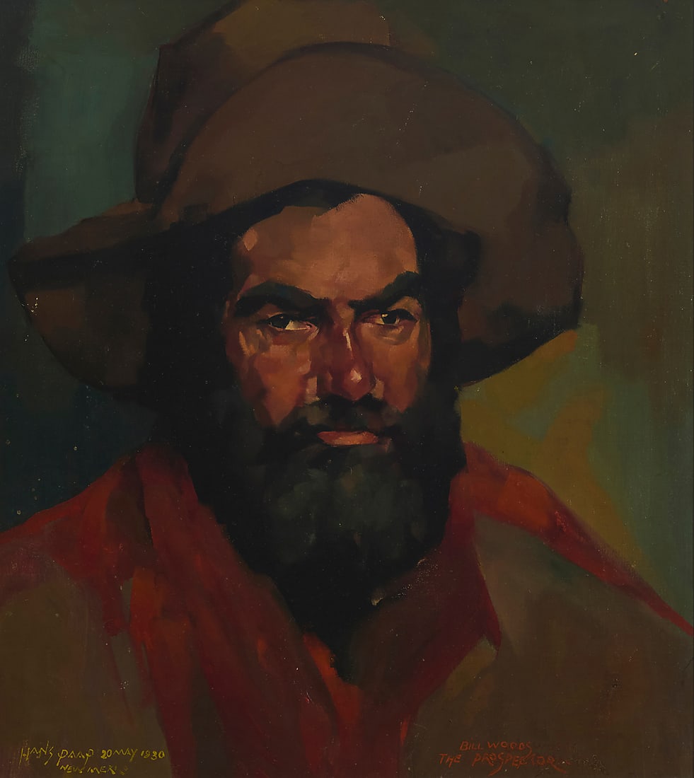 Hans Paap (1890-1967), "Bill Woods, The Prospector," 1930: Hans Paap (1890-1967) "Bill Woods, The Prospector," 1930 Oil on canvas Signed, titled (twice), dated, and inscribed along the lower edge: Hans Paap 20 May 1930 / New Mexico 20 x 18 in. Provenance: