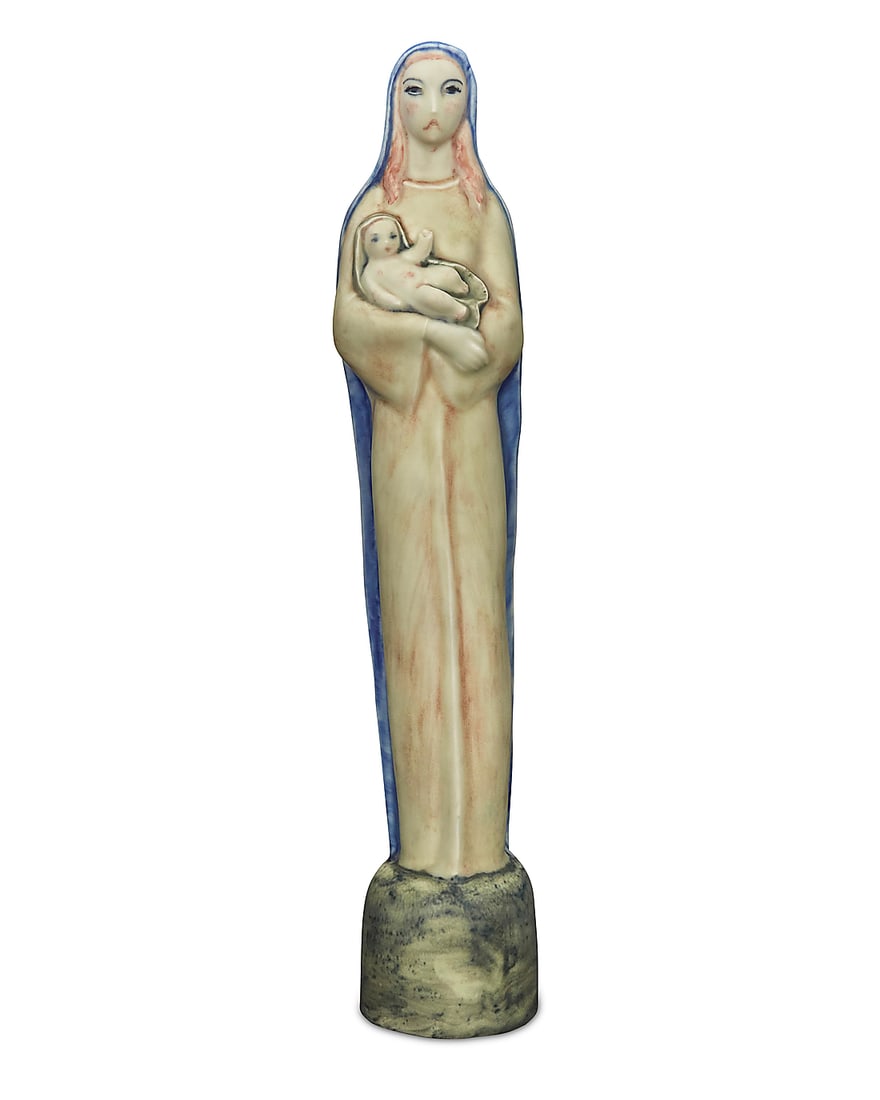 David Warren Seyler (1917-2010), A 'Sad Madonna' porcelain figure, model 180 for Kenton Hills: David Warren Seyler (1917-2010) A 'Sad Madonna' porcelain figure, model 180 for Kenton Hills Porcelains, Inc. Glazed porcelain With underglaze signature to underside: Unica Seyler; impressed factory