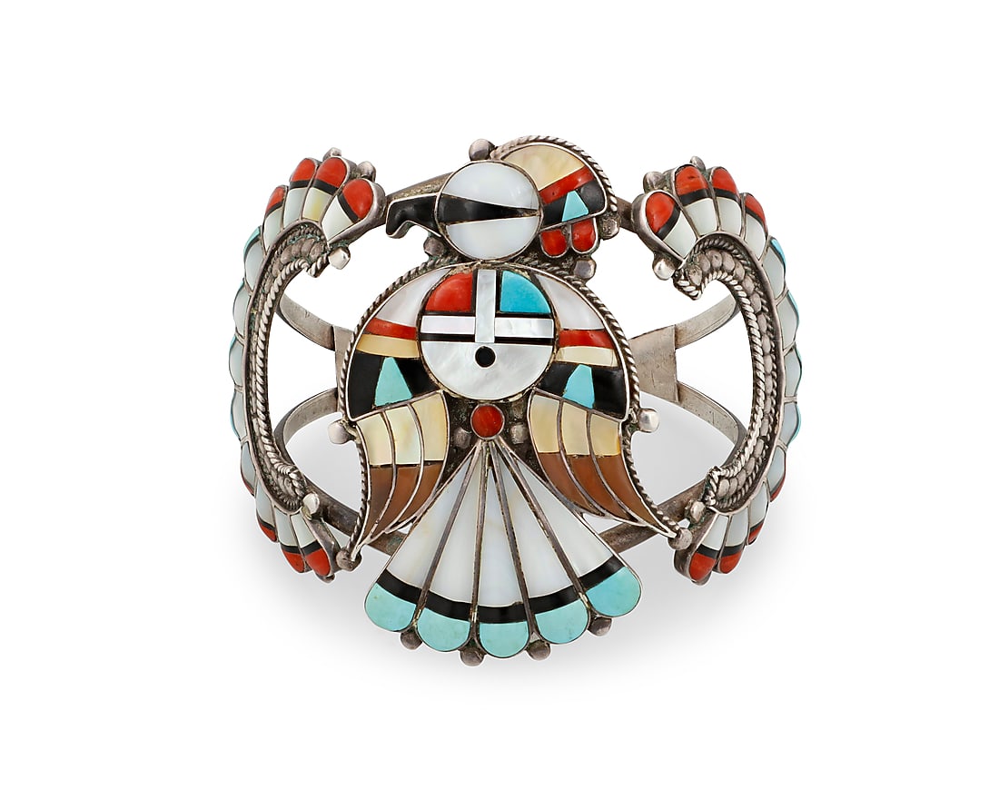 Verdel & Esther Niiha (20th/21st century, Zuni), A silver and multi-stone cuff bracelet (1 of 3)