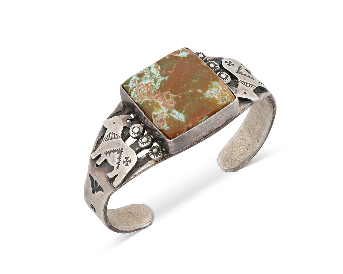 Albert Payton (20th/21st century, Dine [Navajo]), A silver and turquoise cuff bracelet (1 of 3)