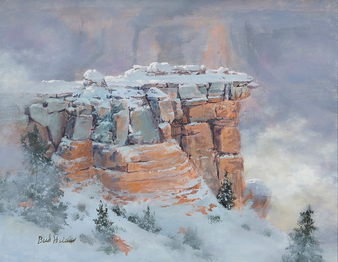 Bud Heiss (b. 1952), "Canyon Morning Mist": Bud Heiss (b. 1952) "Canyon Morning Mist" Oil on panel Signed lower left: Bud Heiss 14 x 18 in. Provenance: Private collection, Prescott, AZ By family descent