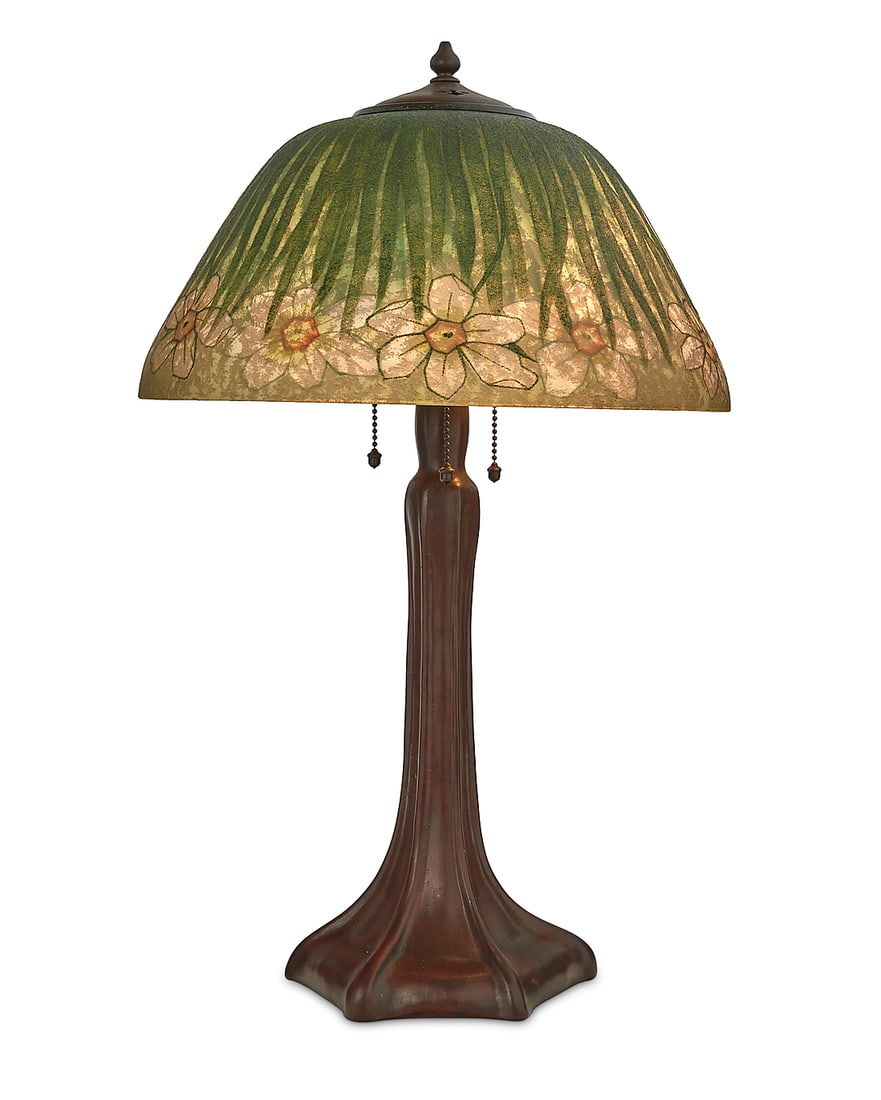 A Handel obverse and reverse-painted glass table lamp (1 of 9)