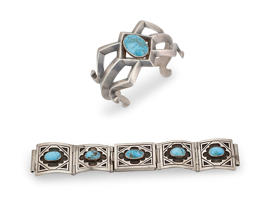Two Southwest sterling silver and turquoise bracelets (1 of 2)