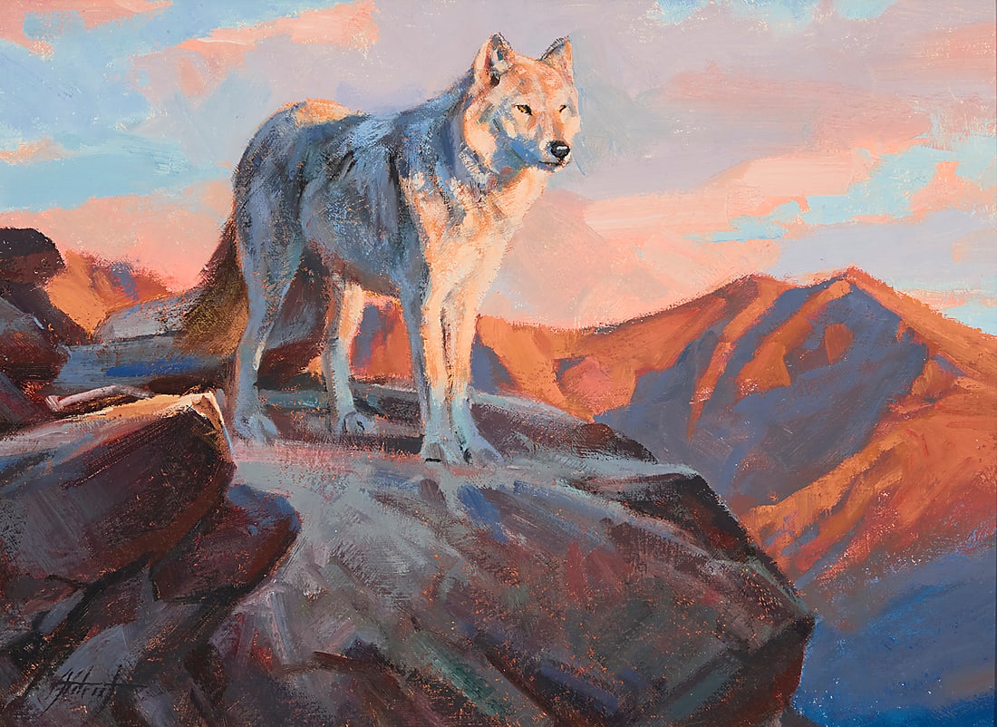 Edward "Ned" Aldrich (b. 1965), Lone wolf on a rocky outcrop (1 of 5)