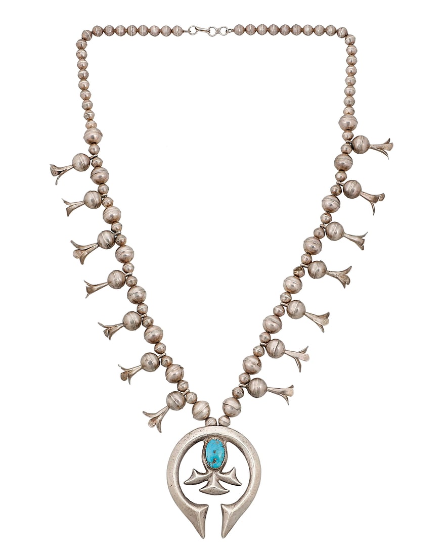 A Southwest sandcast silver squash blossom necklace (1 of 2)
