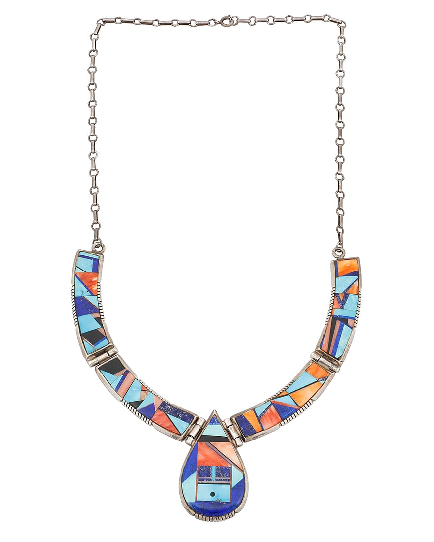 Frank Yellowhorse (b. 1933, Dine [Navajo]), A silver and multi-stone necklace (1 of 3)
