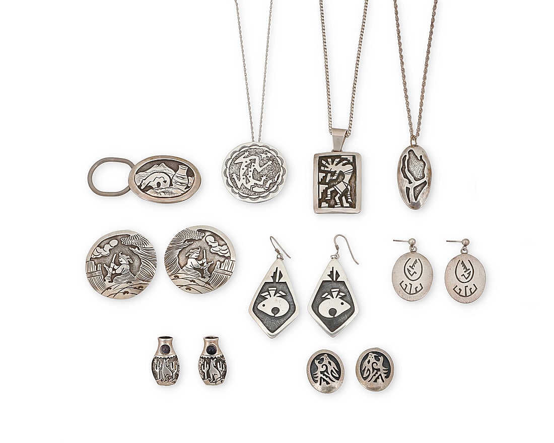 Nine Southwest sterling silver overlay jewelry items (1 of 2)