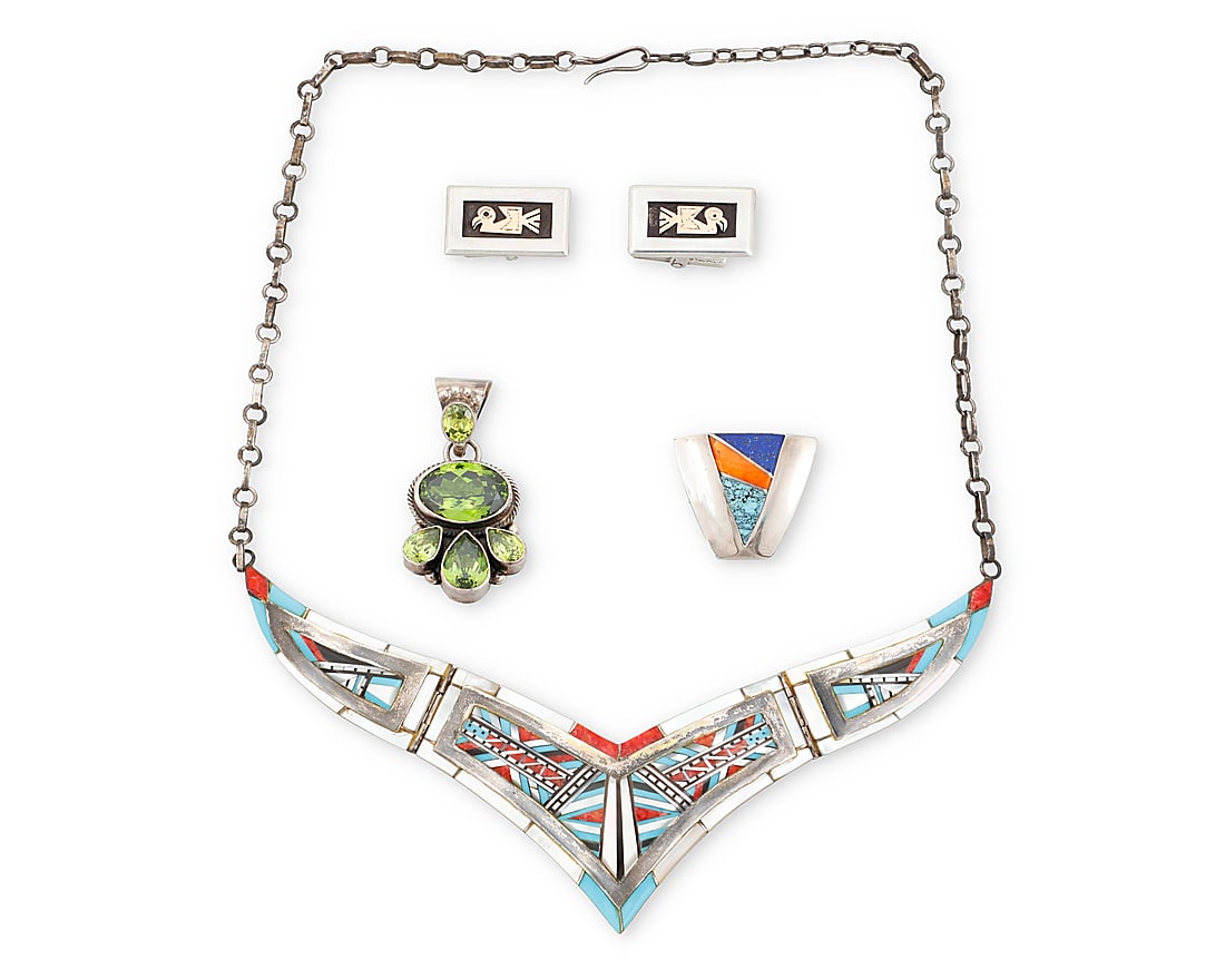 Four Southwest-style sterling silver jewelry items (1 of 2)