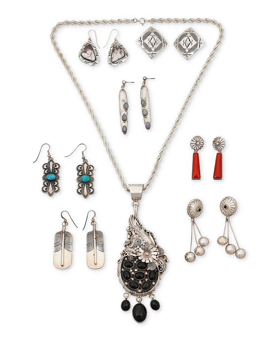 Eight Southwest sterling silver jewelry items (1 of 2)