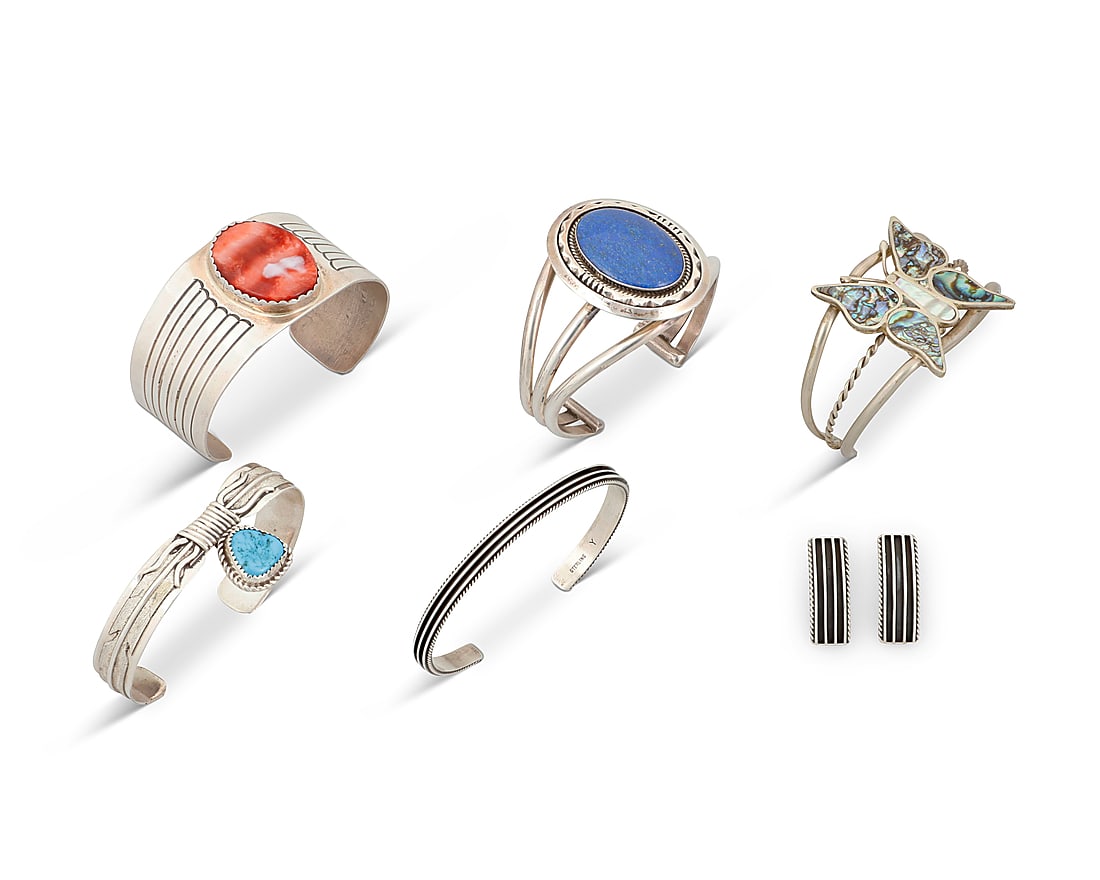 Six Southwest-style silver jewelry items (1 of 2)