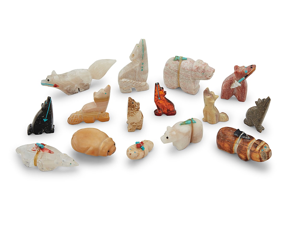 Fifteen Zuni carved mammalian fetishes (1 of 1)