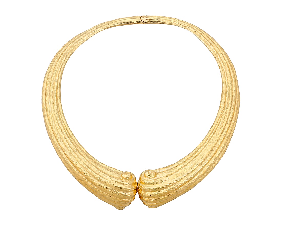 David Webb: An 18K Gold Choker Of a scrolling design featuring a hammered finish, signed David (1 of 4)