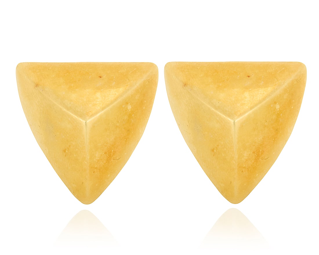 Gumps: A Pair of 18K Gold Earrings Of a triangular domed design, signed Gumps 2 pieces Measures:: Gumps: A Pair of 18K Gold Earrings Of a triangular domed design, signed Gumps 2 pieces Measures: 1 x 1 in. 13.5 grams gross