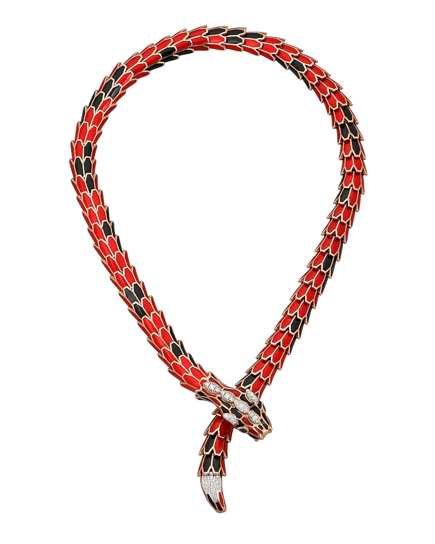 Alexis NY: An 18K Rose Gold-Plated, Sterling Silver, and Enamel Necklace Of a dragon design (1 of 4)