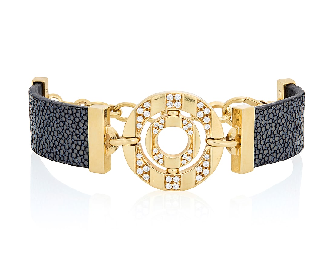 Bulgari: An 18K Gold, Diamond and Shagreen 'Astrale' Bracelet Centering two nested discs accented (1 of 4)