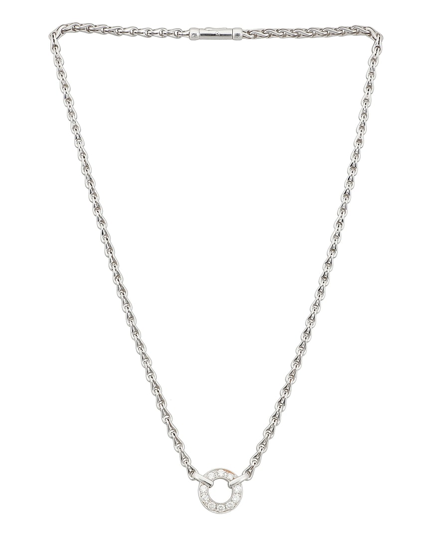 Di Modolo: An 18K White Gold and Diamond Necklace Featuring a fancy link chain centering an open (1 of 4)