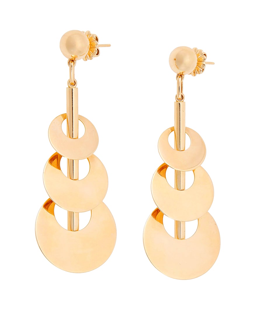 A Pair of 18K Gold Earrings Featuring graduated concentric discs in a high polish design, with (1 of 3)