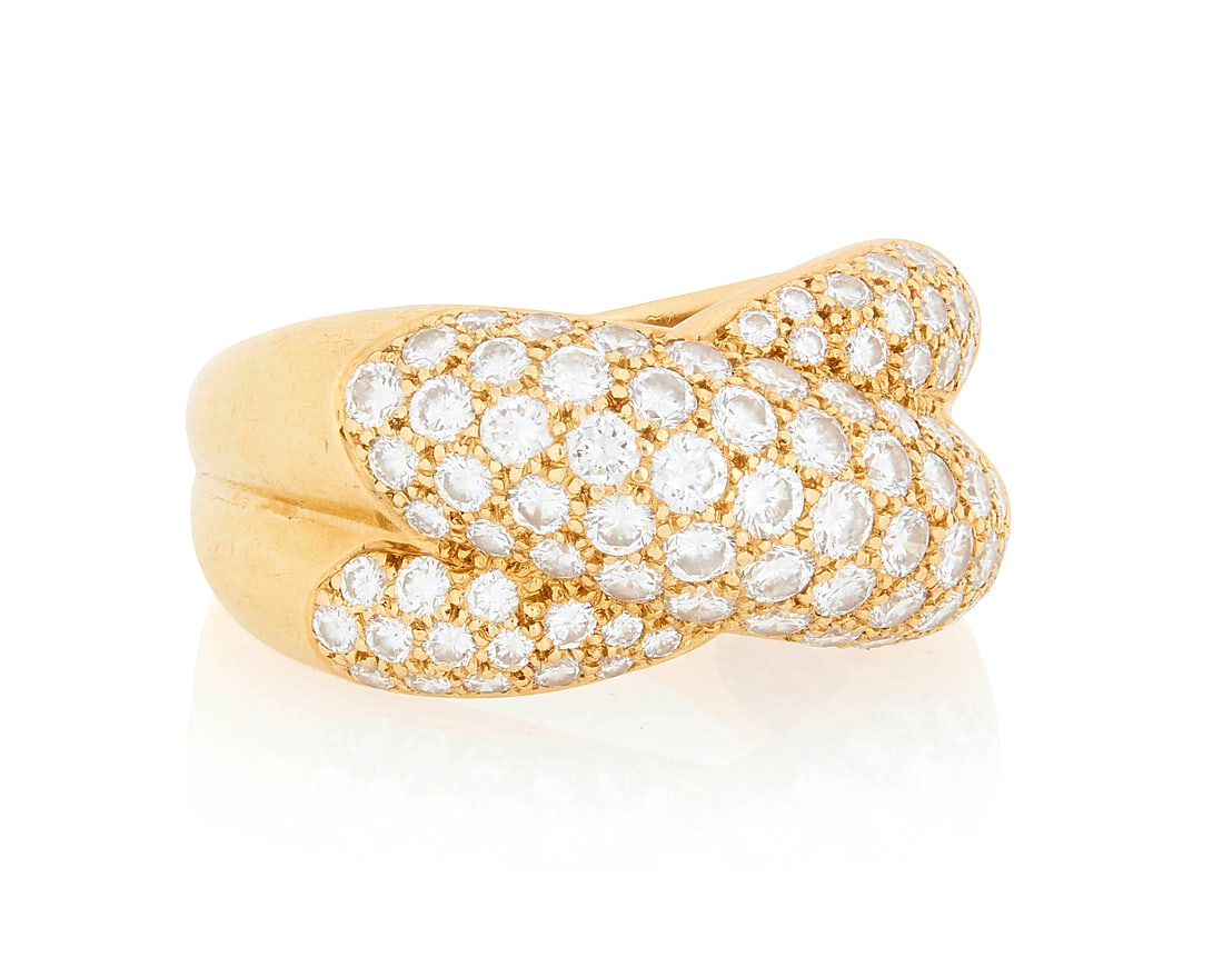 Cartier: An 18K Gold and Diamond 'Colisee' Ring Of a crossover design set with graduated round (1 of 4)