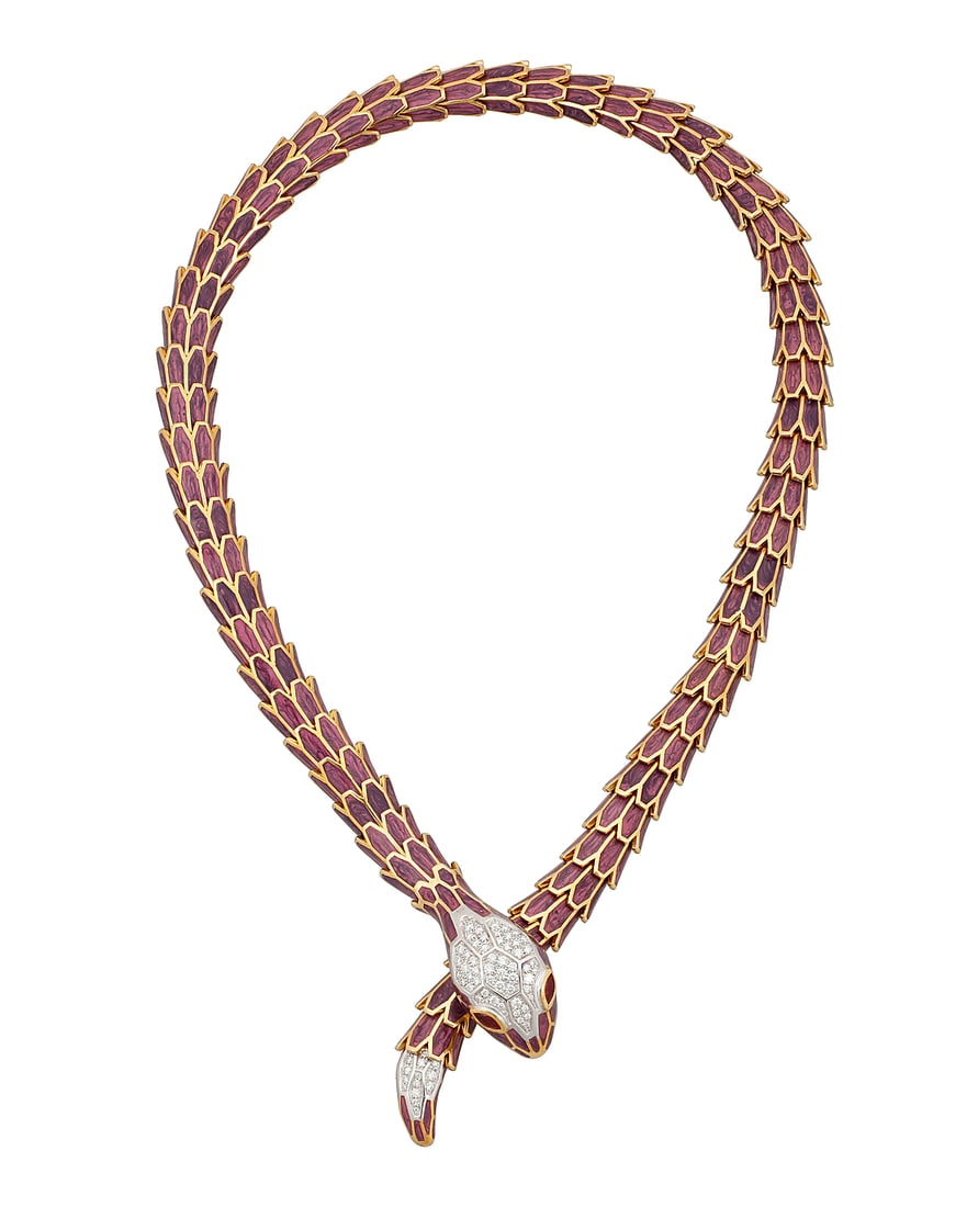 Alexis NY: An 18K Gold-Plated, Sterling Silver, Enamel and Diamond Serpent Necklace Of an (1 of 4)