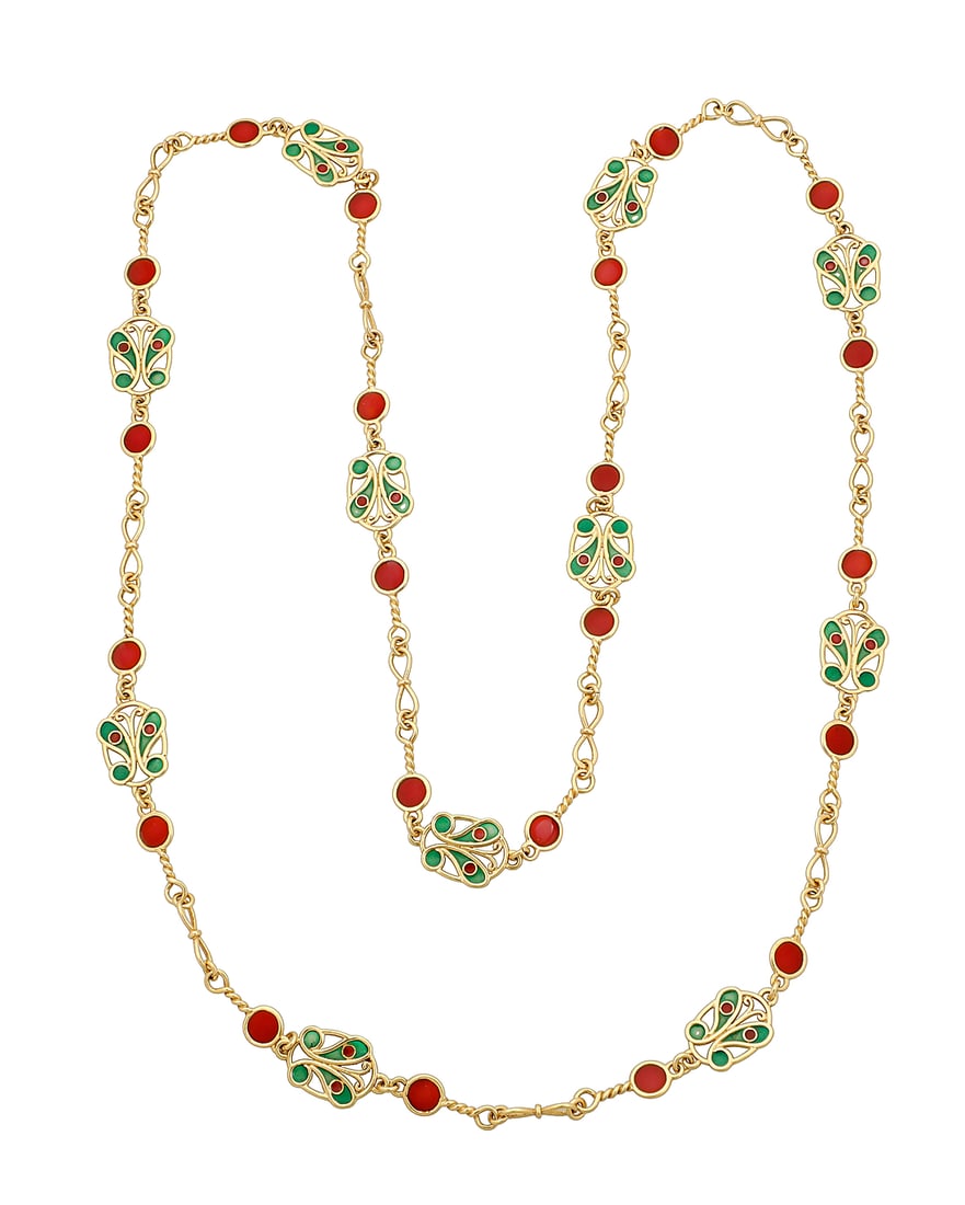 A 14K Gold and Plique-à-Jour Enamel Necklace Featuring fancy links of twisted gold, accented by (1 of 3)