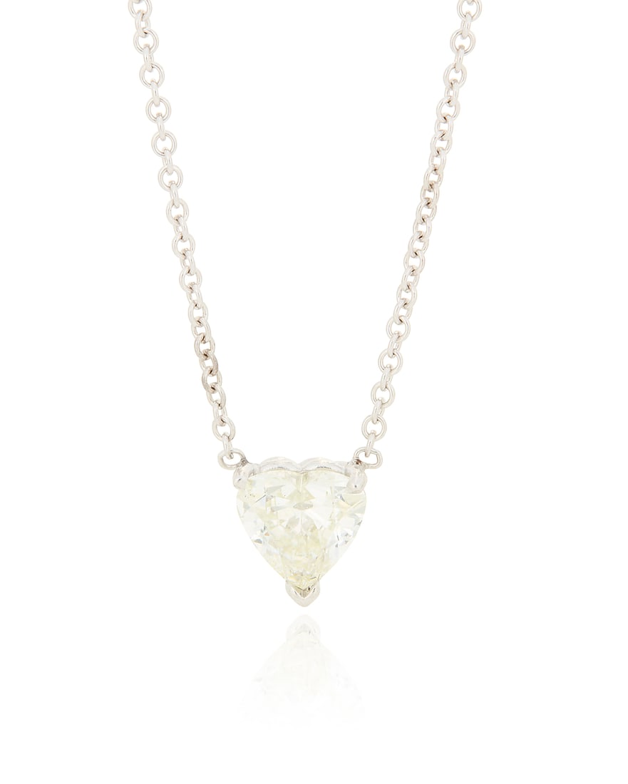 A 14K White Gold and Diamond Necklace Centering a heart-shaped diamond weighing approximately 1.50 (1 of 3)